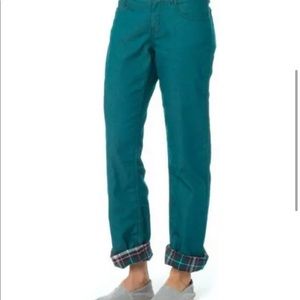 Prana Flannel Lined Boyfriend Jeans Size 8 Women's Green